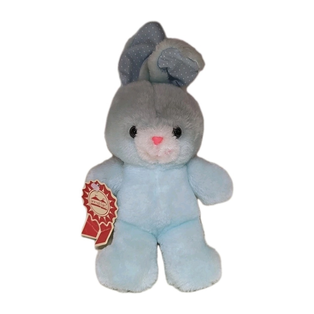 Vtg 1985 Animal Fair Blue Bunny Plush Polka Dot Ears Easter Stuffed Animal 11"